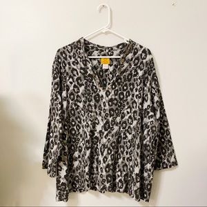 Ruby Rd. Cheetah Print Beaded V Neck Blouse 3X